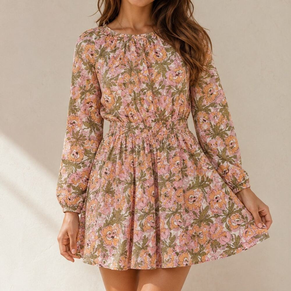 J.Crew Liberty Butterfield Poppy Floral Smocked Mini Dress S Garden Party Cotton